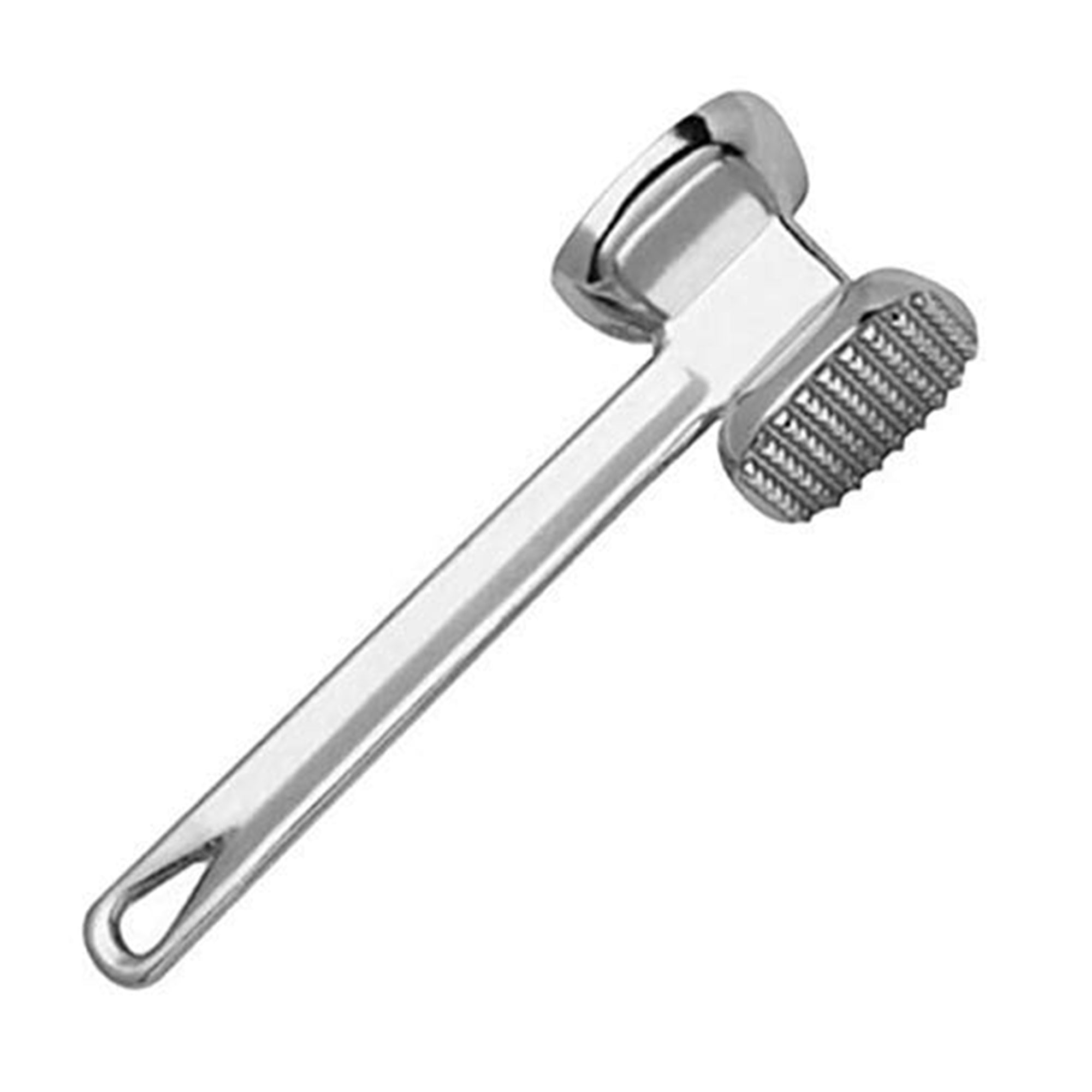 Two-sided meat hammer for tenderizing beef and other meats. Two-sided meat hammer for tenderizing beef and other meats.
